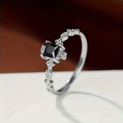Vintage-Inspired Black Square Cubic Zirconia Ring DailySale