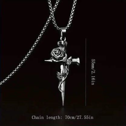 Vintage-Inspired Men's Titanium Steel Pendant Necklace - Unique Keel Chain Design with Cross and Rose Accents DailySale