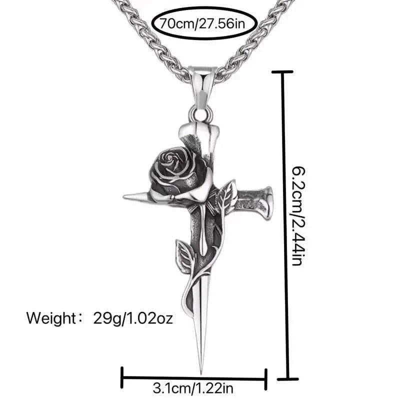 Vintage-Inspired Men's Titanium Steel Pendant Necklace - Unique Keel Chain Design with Cross and Rose Accents DailySale