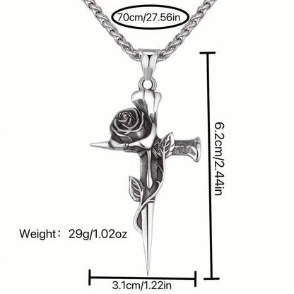 Vintage-Inspired Men's Titanium Steel Pendant Necklace - Unique Keel Chain Design with Cross and Rose Accents DailySale