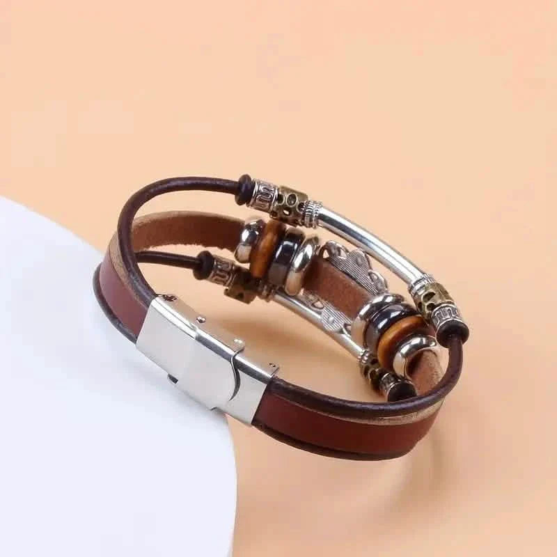 Vintage Style Green Turquoise Beaded PU Leather Stainless Steel Buckle Bracelet DailySale