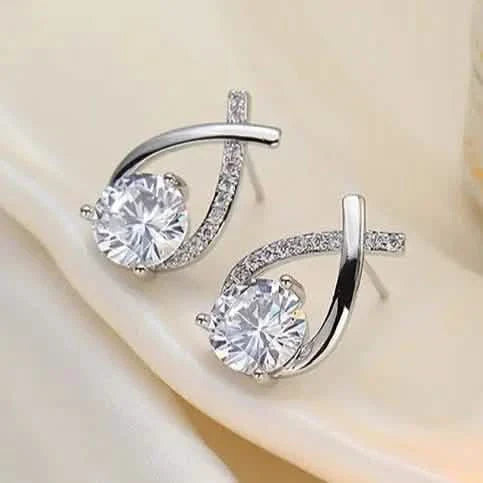 Vintage Style Stud Earrings - Embellished with Rhinestones, Cross Line Design DailySale