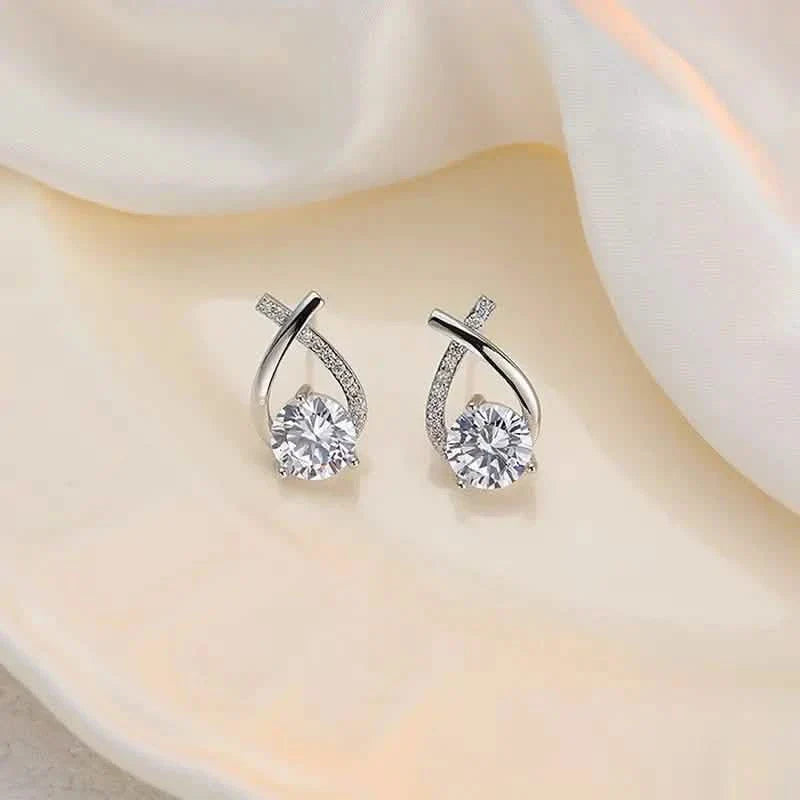 Vintage Style Stud Earrings - Embellished with Rhinestones, Cross Line Design DailySale