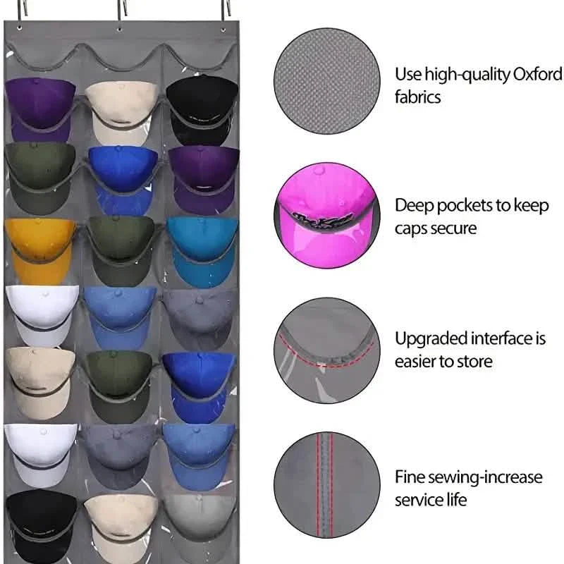 Visible Baseball Hat Rack for Wall Door with 3 Hooks 24 Deep Pockets DailySale