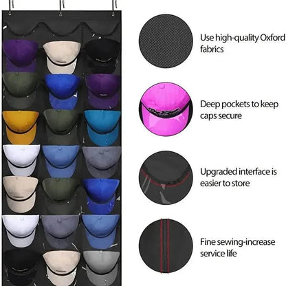 Visible Baseball Hat Rack for Wall Door with 3 Hooks 24 Deep Pockets DailySale