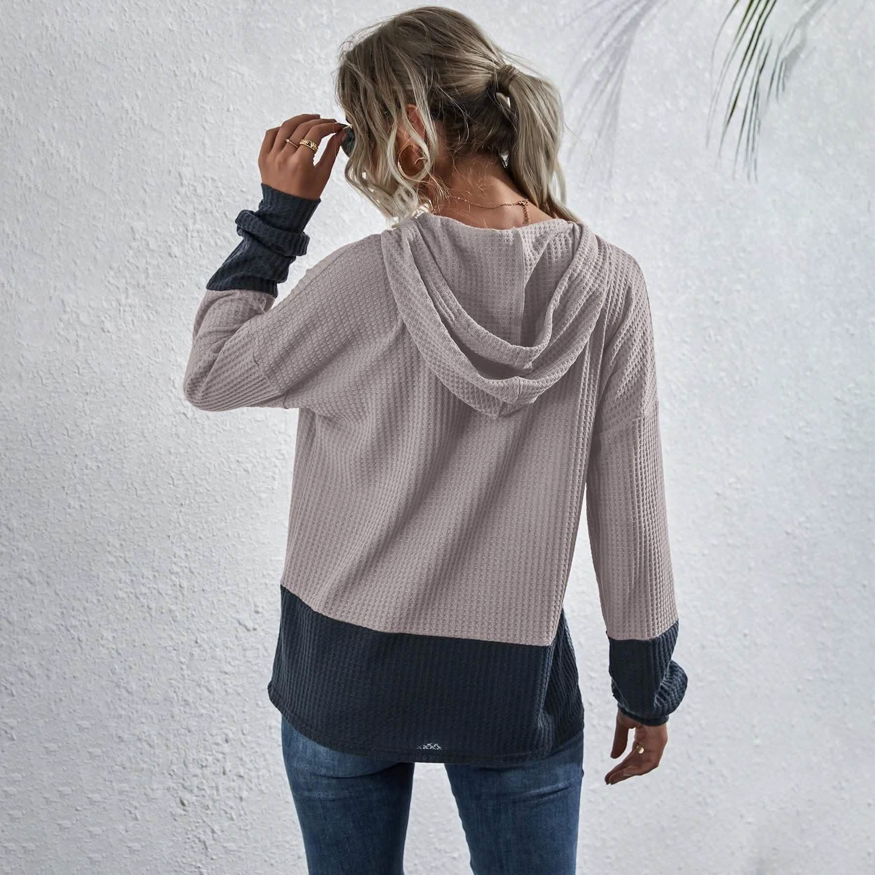 Waffle Two Tone Drawstring Hoodie DailySale