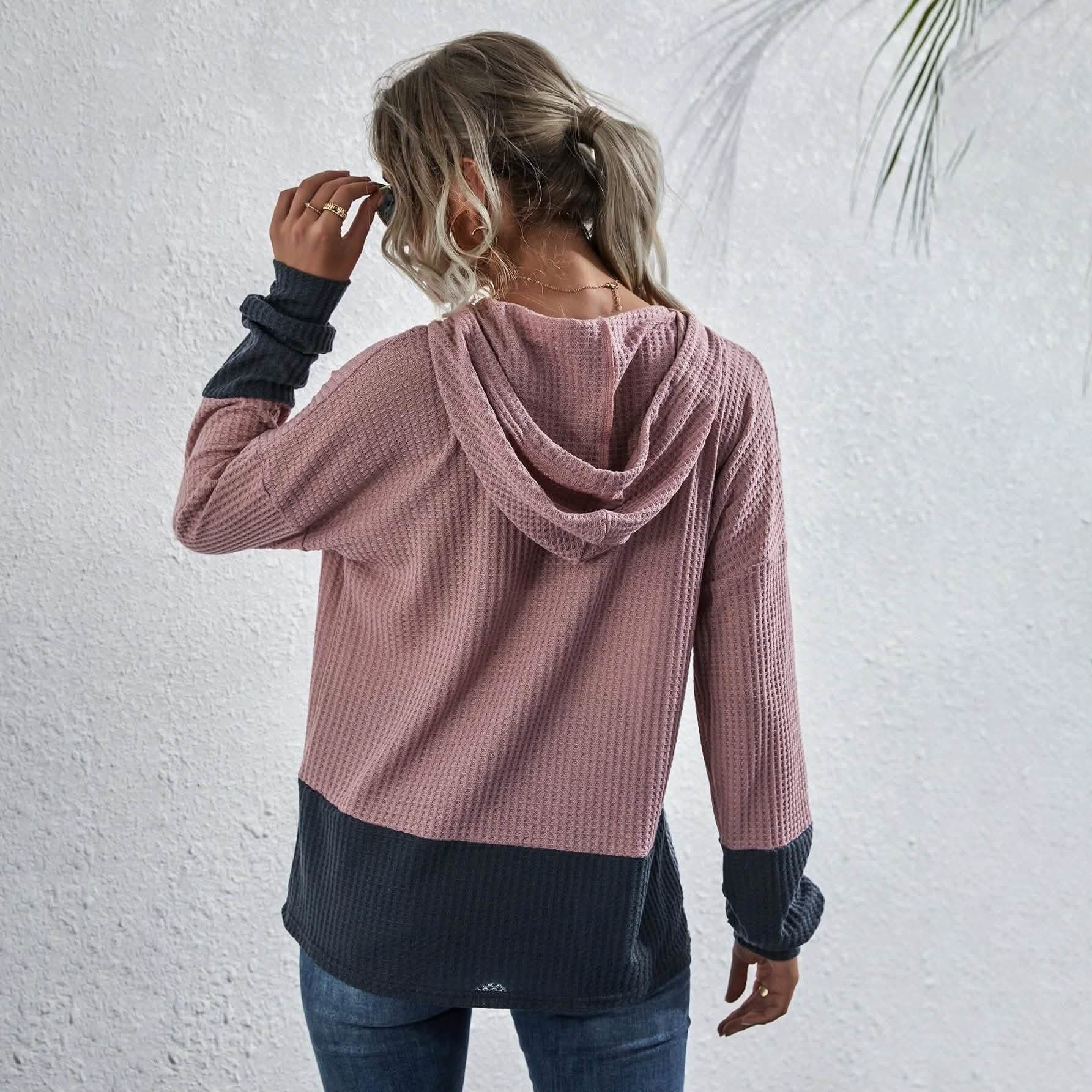 Waffle Two Tone Drawstring Hoodie DailySale