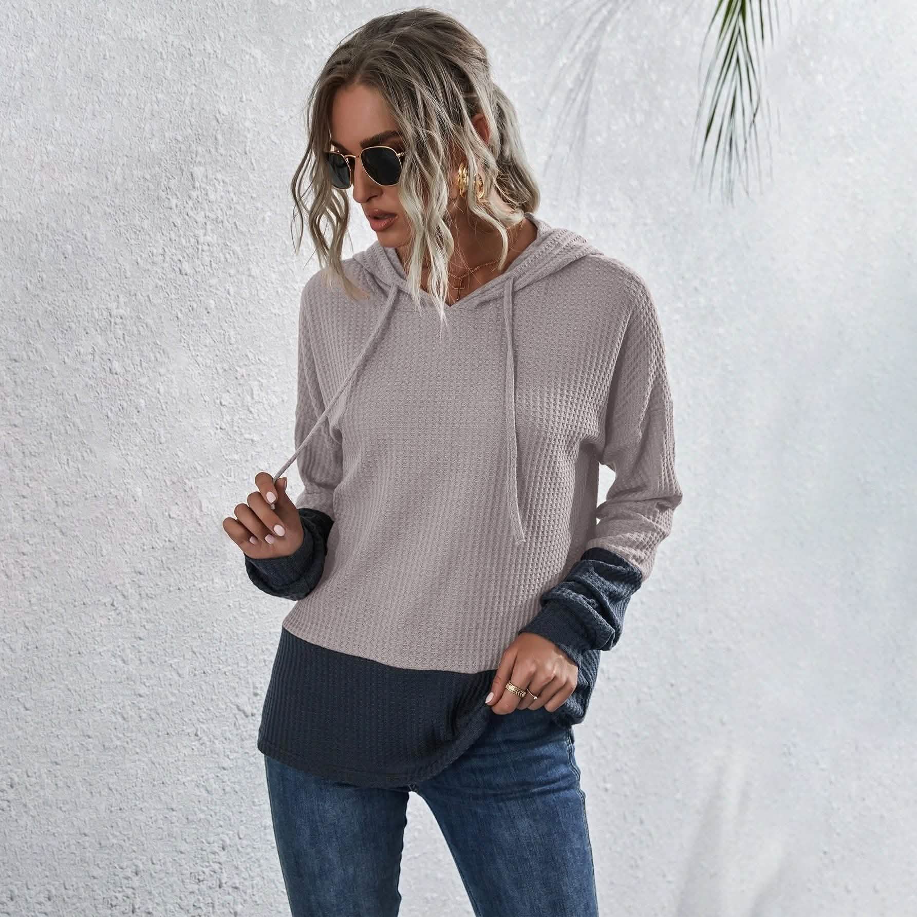 Waffle Two Tone Drawstring Hoodie DailySale