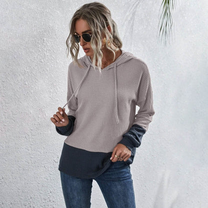 Waffle Two Tone Drawstring Hoodie DailySale