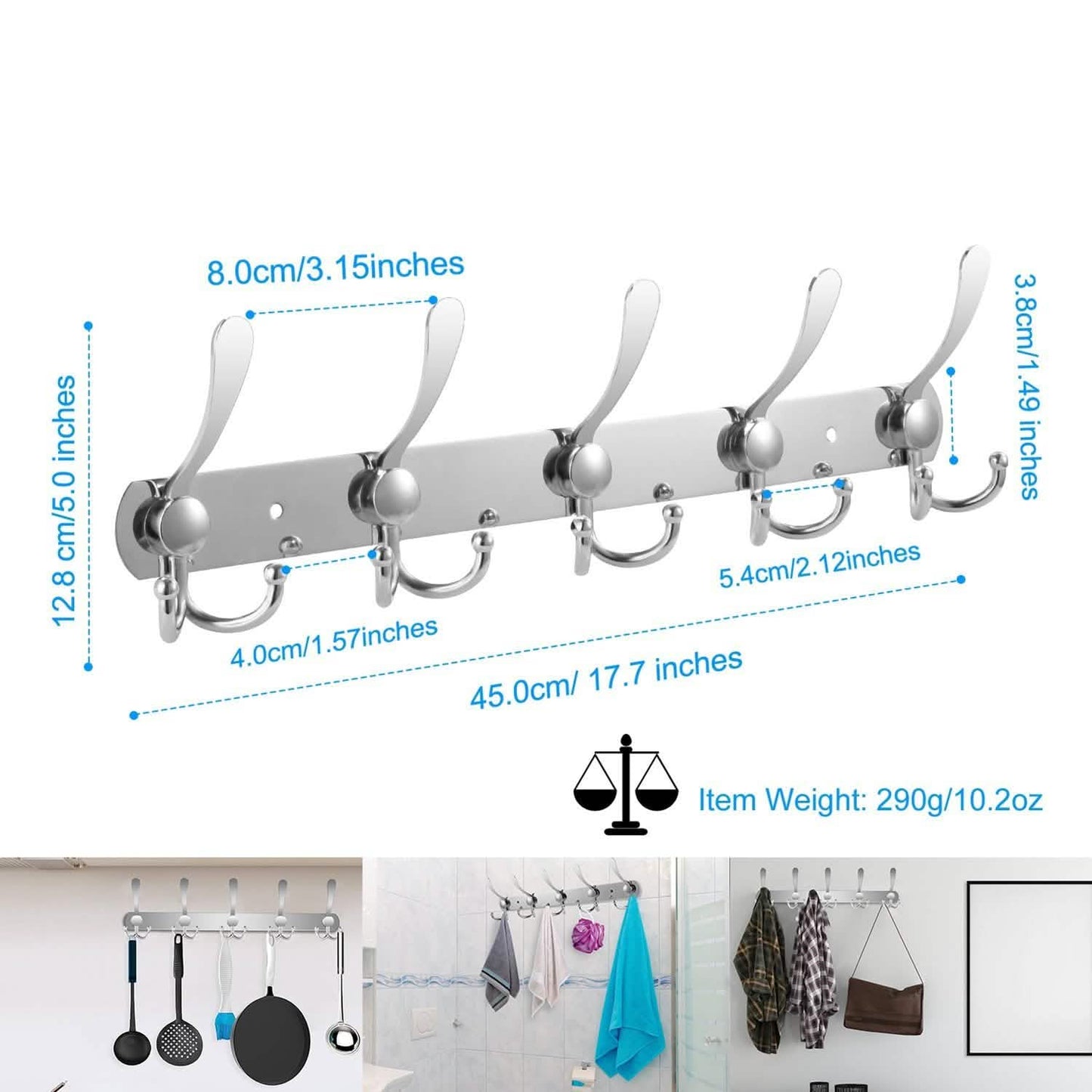 Wall Mount Coat 15 Hooks Stainless Steel Clothes Hanger Rack DailySale