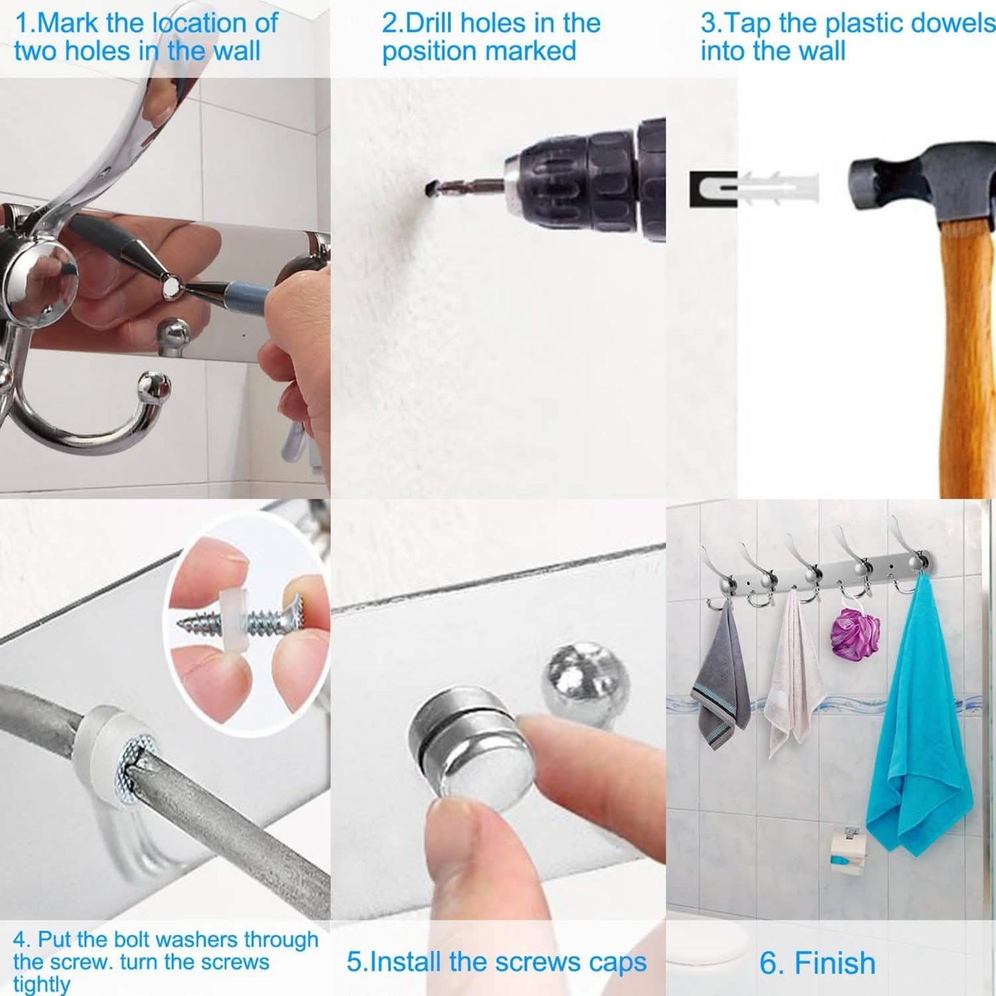 Wall Mount Coat 15 Hooks Stainless Steel Clothes Hanger Rack DailySale
