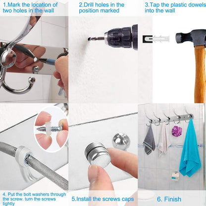 Wall Mount Coat 15 Hooks Stainless Steel Clothes Hanger Rack DailySale