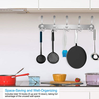 Wall Mount Coat 15 Hooks Stainless Steel Clothes Hanger Rack DailySale