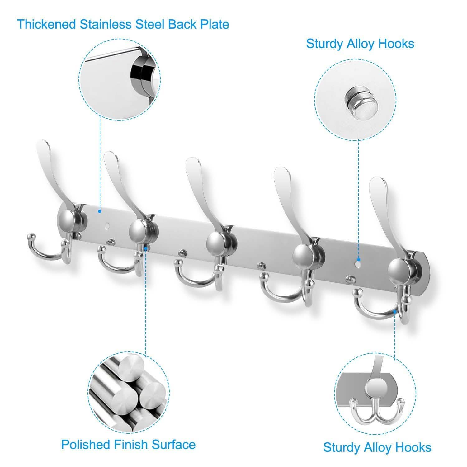 Wall Mount Coat 15 Hooks Stainless Steel Clothes Hanger Rack DailySale