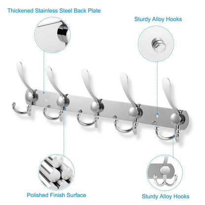 Wall Mount Coat 15 Hooks Stainless Steel Clothes Hanger Rack DailySale