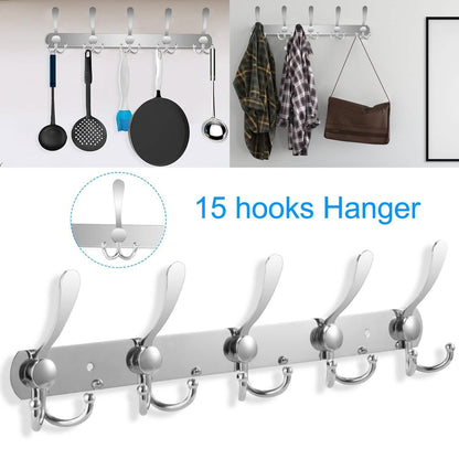 Wall Mount Coat 15 Hooks Stainless Steel Clothes Hanger Rack DailySale