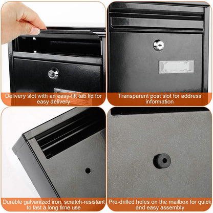 Wall Mount Mailbox Lockable Galvanized Iron Letter Post Box DailySale