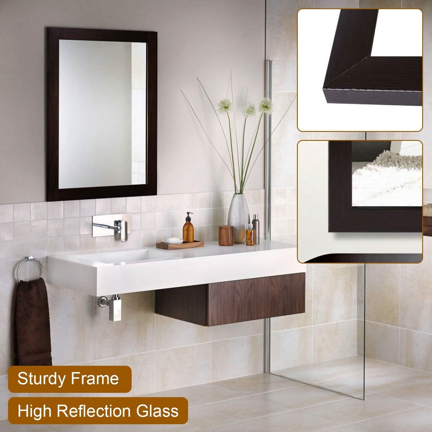 Wall Mount Mirror Wood-Like Frame Rectangle Modern Hanging Mirror DailySale