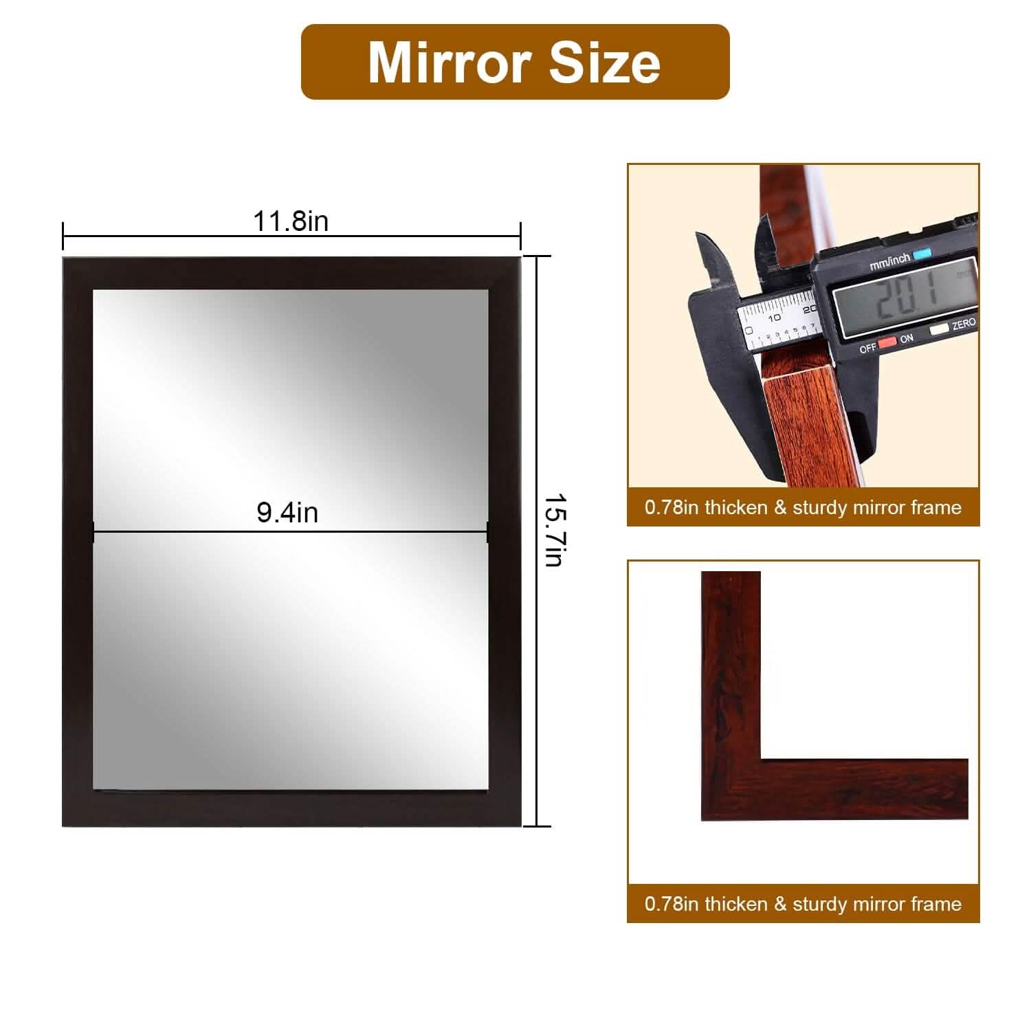 Wall Mount Mirror Wood-Like Frame Rectangle Modern Hanging Mirror DailySale