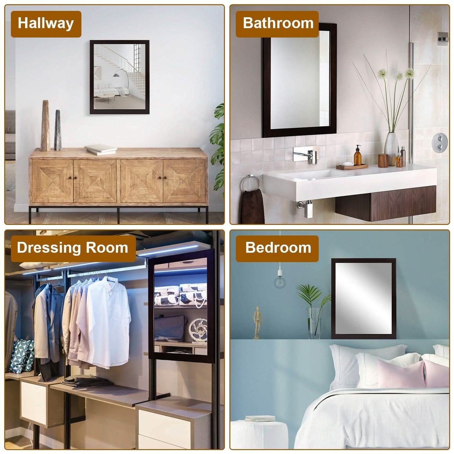 Wall Mount Mirror Wood-Like Frame Rectangle Modern Hanging Mirror DailySale