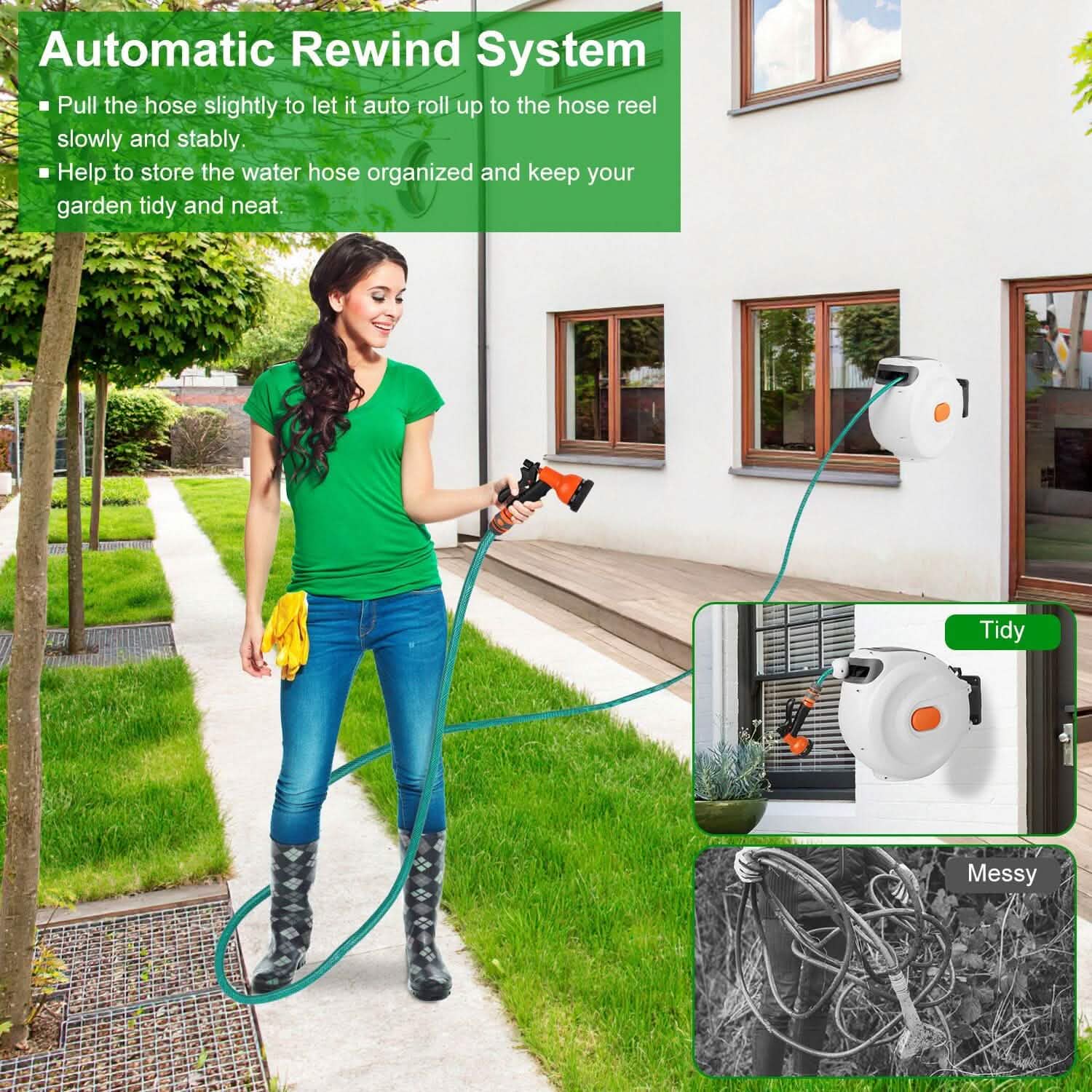 Wall Mounted Automatic Retractable Garden Hose Reel DailySale