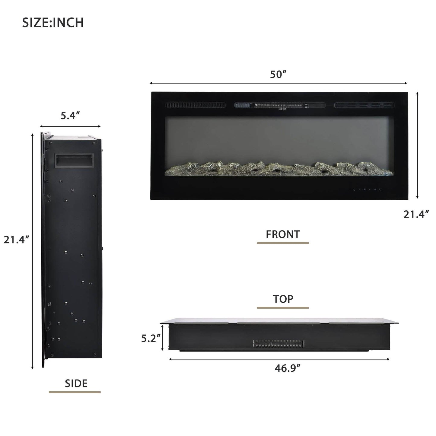 Wall-Mounted Recessed Electronic Fireplace - 50 Inch DailySale