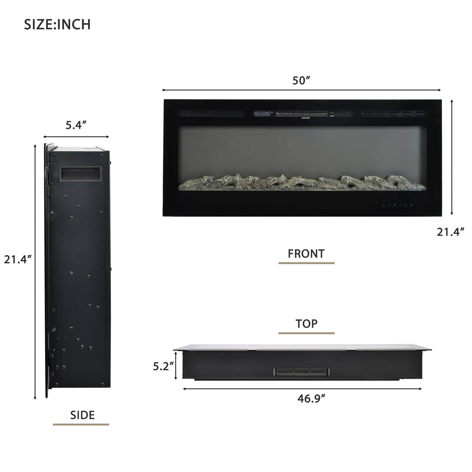 Wall-Mounted Recessed Electronic Fireplace - 50 Inch DailySale