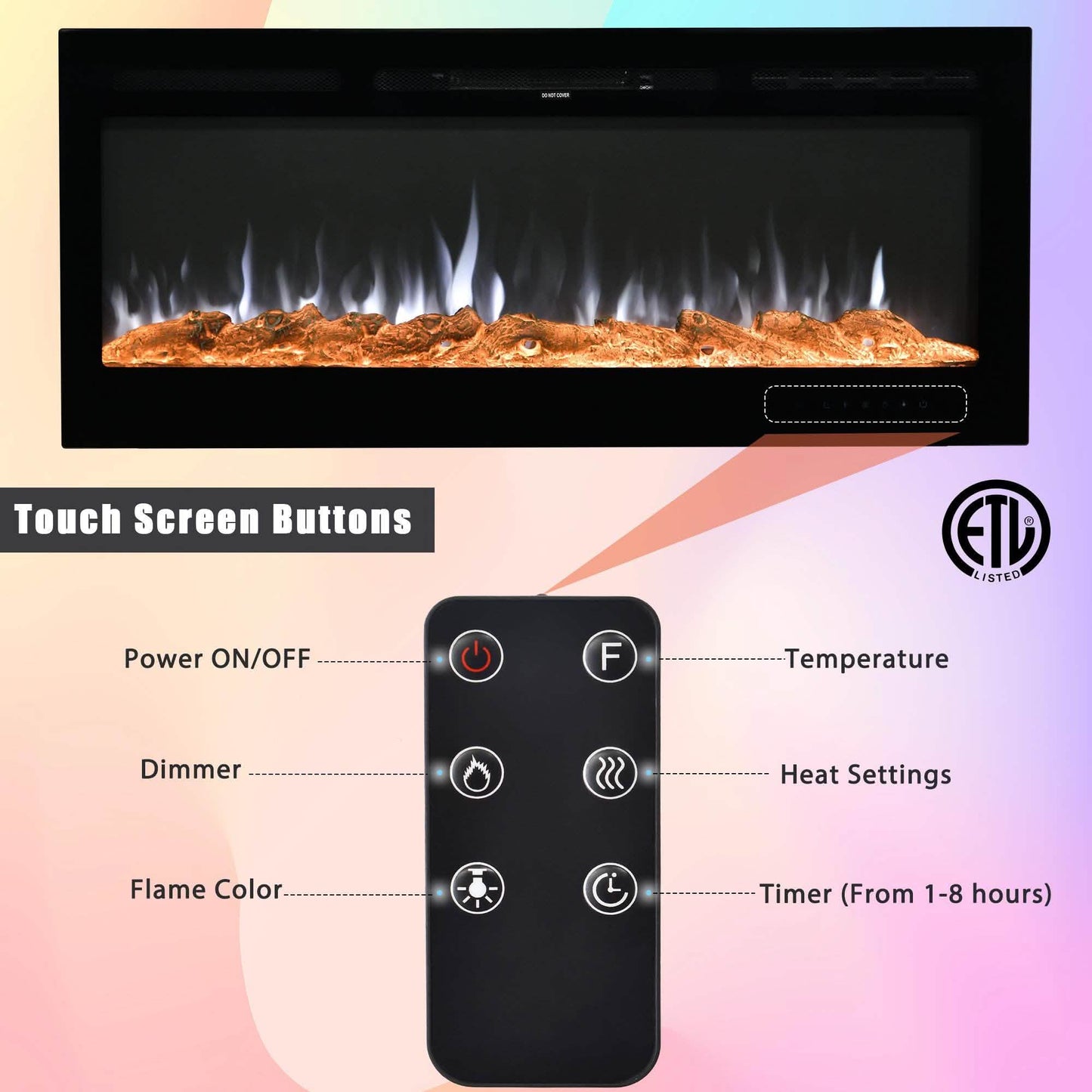 Wall-Mounted Recessed Electronic Fireplace - 50 Inch DailySale