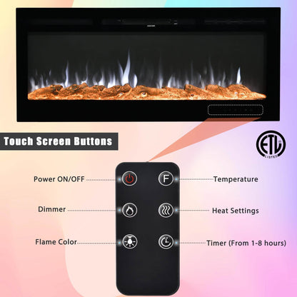 Wall-Mounted Recessed Electronic Fireplace - 50 Inch DailySale