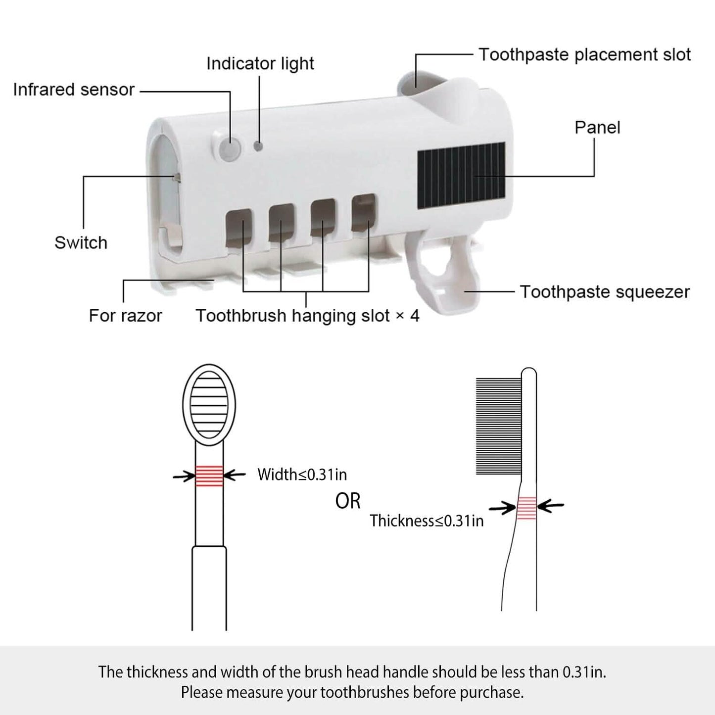 Wall Mounted Toothbrush Sanitizer Holder IR Induction UV Sanitization Rack DailySale