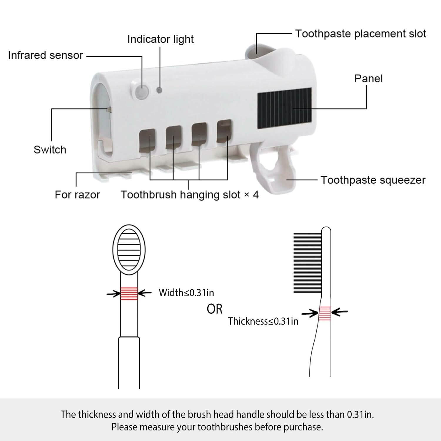 Wall Mounted Toothbrush Sanitizer Holder IR Induction UV Sanitization Rack DailySale