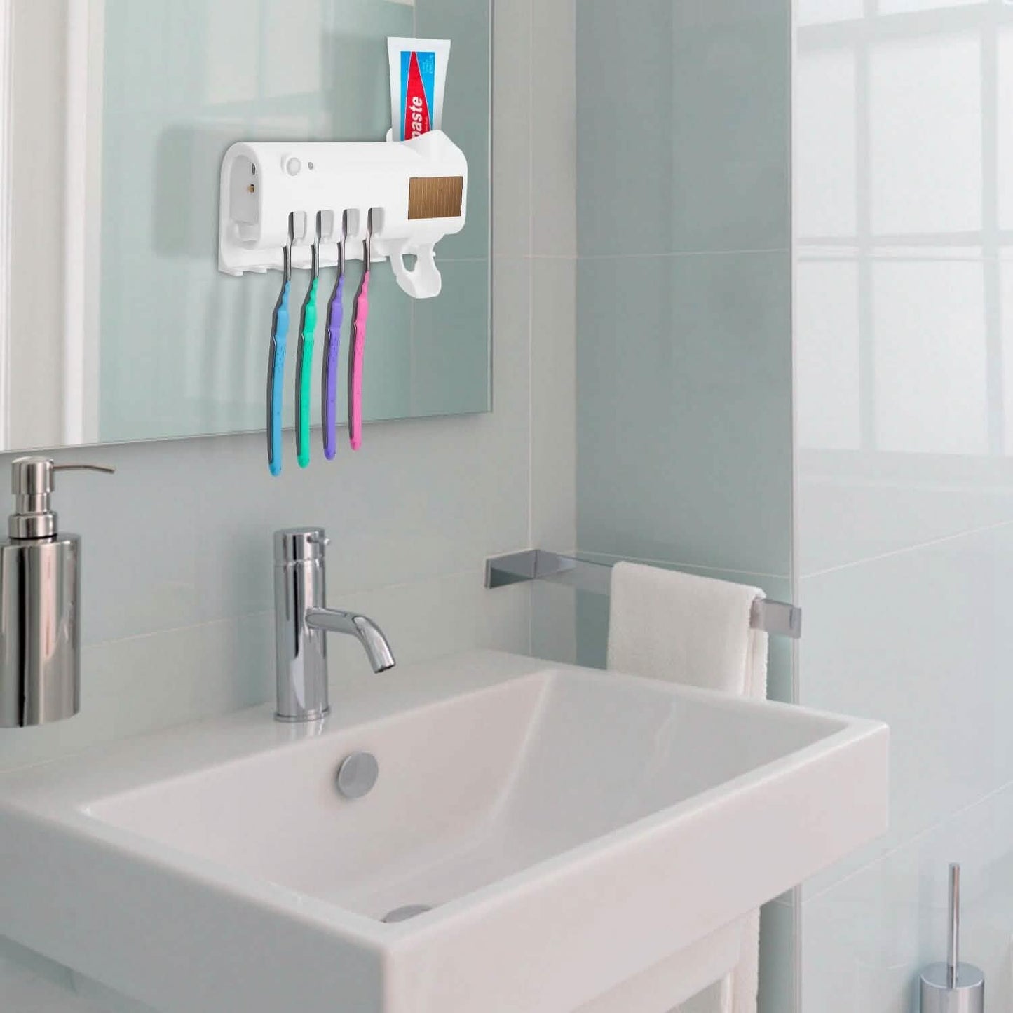 Wall Mounted Toothbrush Sanitizer Holder IR Induction UV Sanitization Rack DailySale