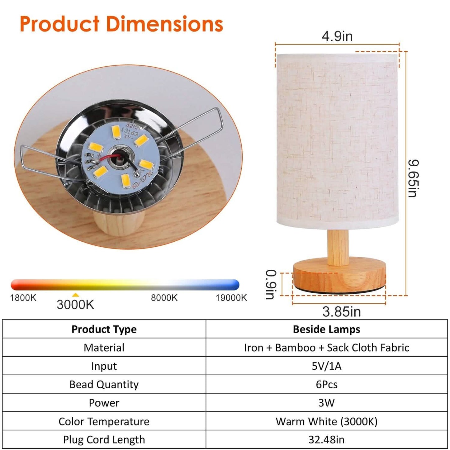 Warm White Nightstand Lamp USB Plug Modern Lantern DailySale