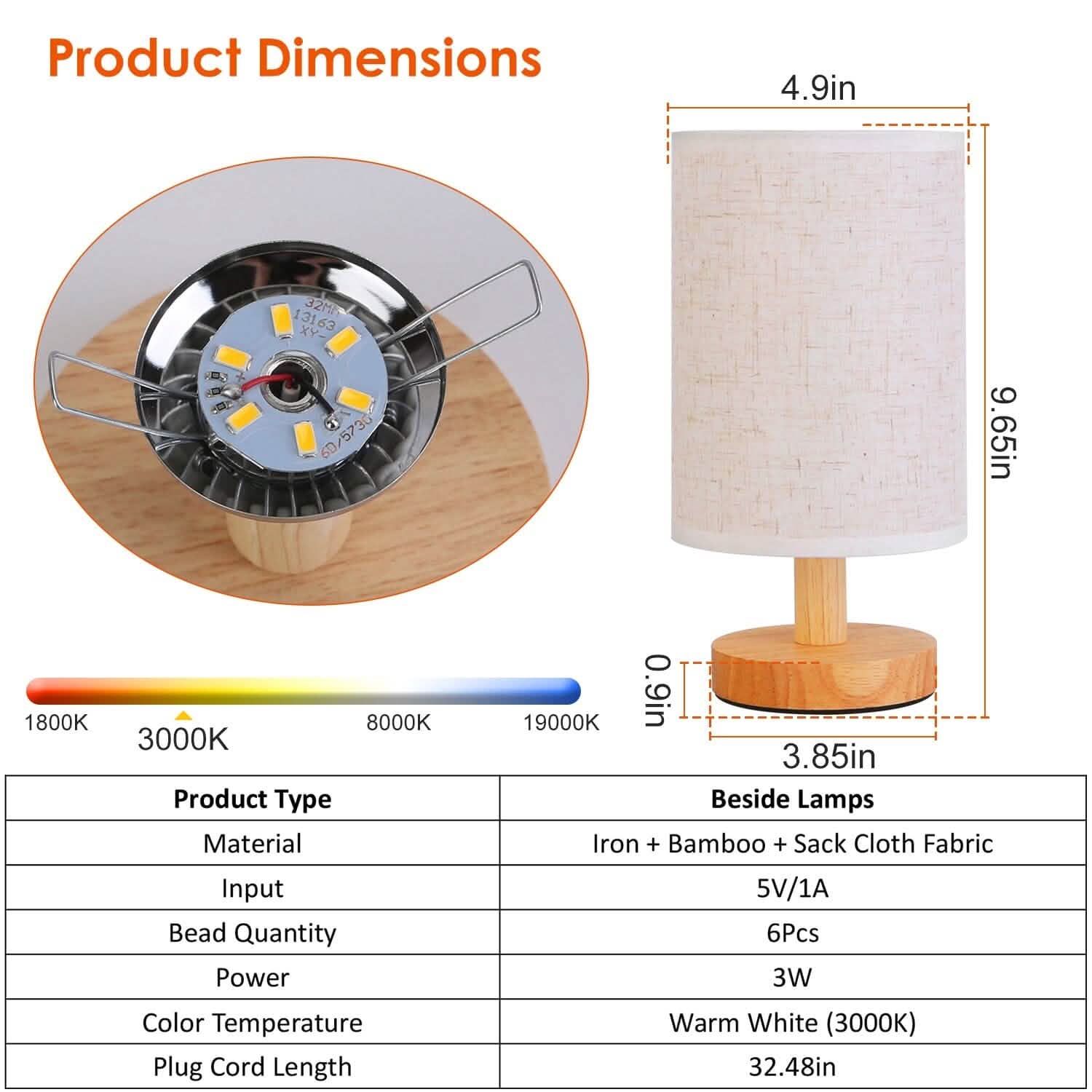 Warm White Nightstand Lamp USB Plug Modern Lantern DailySale