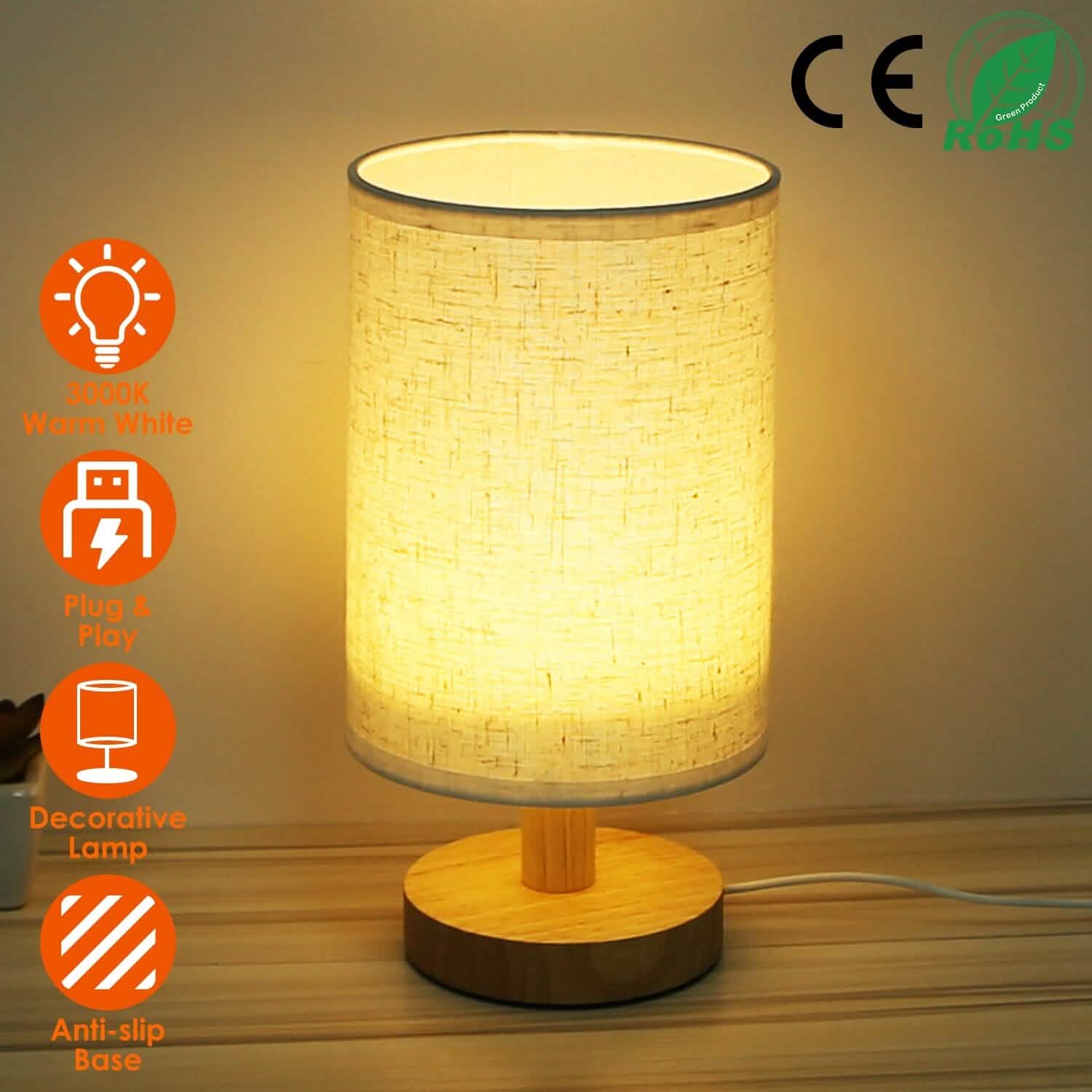 Warm White Nightstand Lamp USB Plug Modern Lantern DailySale