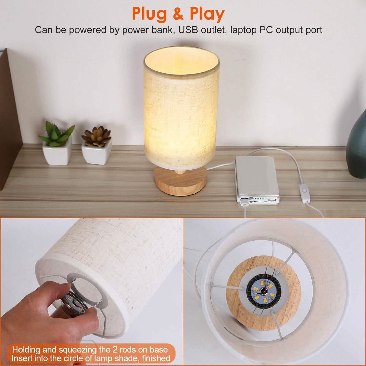 Warm White Nightstand Lamp USB Plug Modern Lantern DailySale