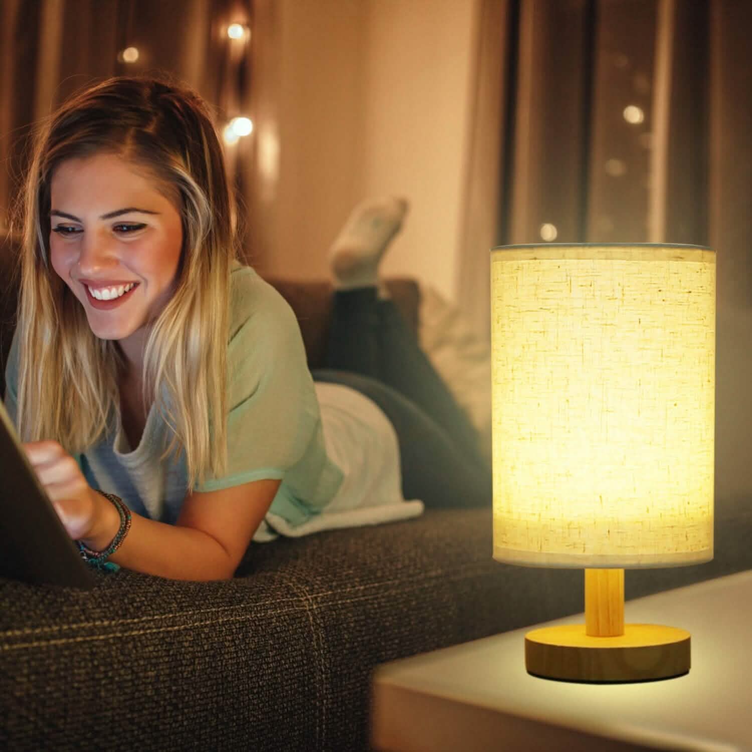 Warm White Nightstand Lamp USB Plug Modern Lantern DailySale