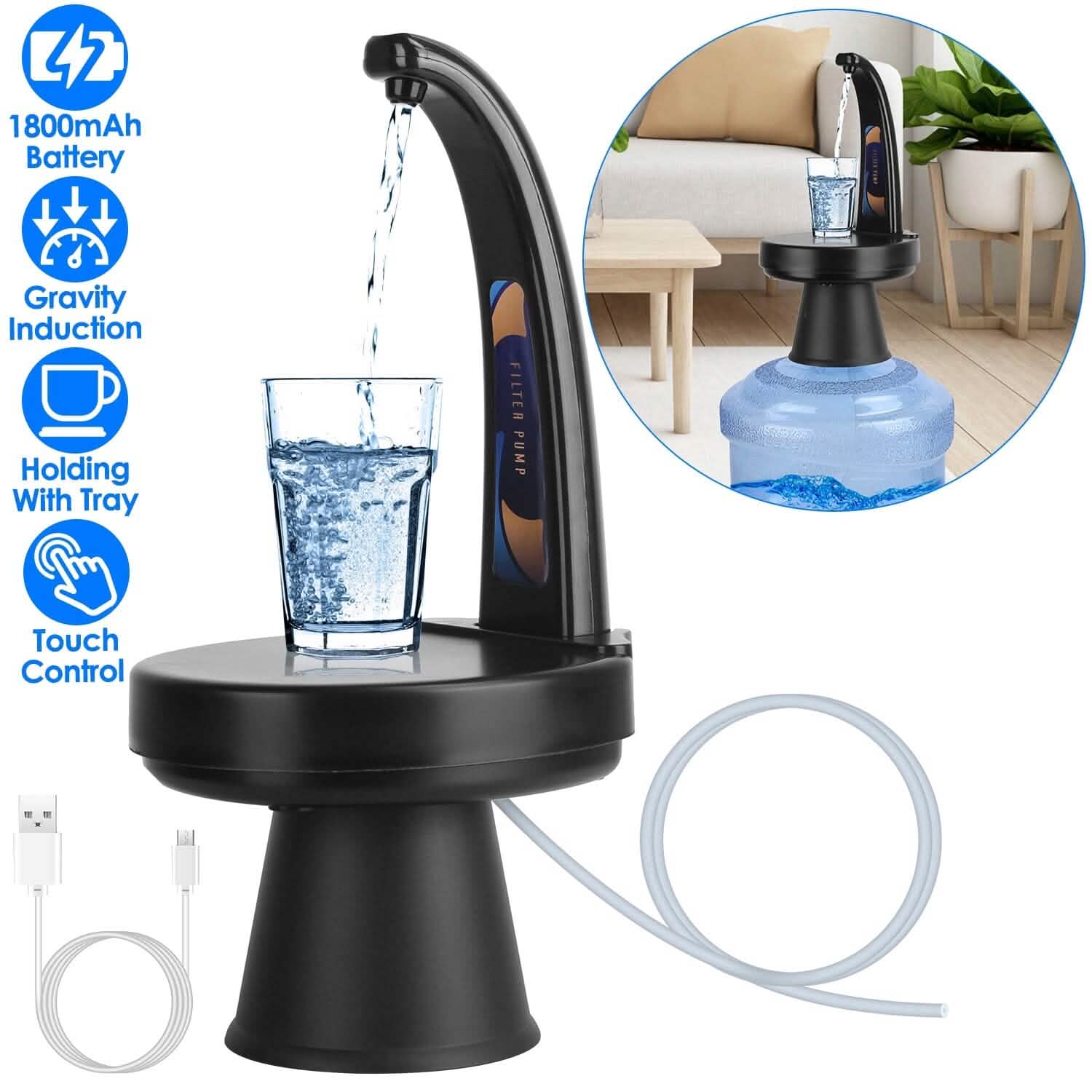 Water Bottle Dispenser USB Rechargeable Mini Water Jug for 1-5 Gallon Water Jugs DailySale