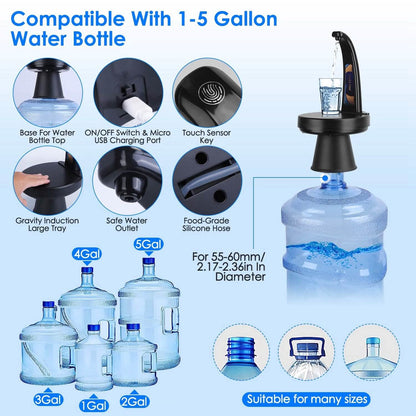 Water Bottle Dispenser USB Rechargeable Mini Water Jug for 1-5 Gallon Water Jugs DailySale