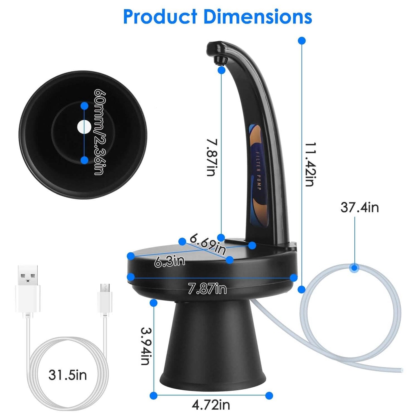 Water Bottle Dispenser USB Rechargeable Mini Water Jug for 1-5 Gallon Water Jugs DailySale