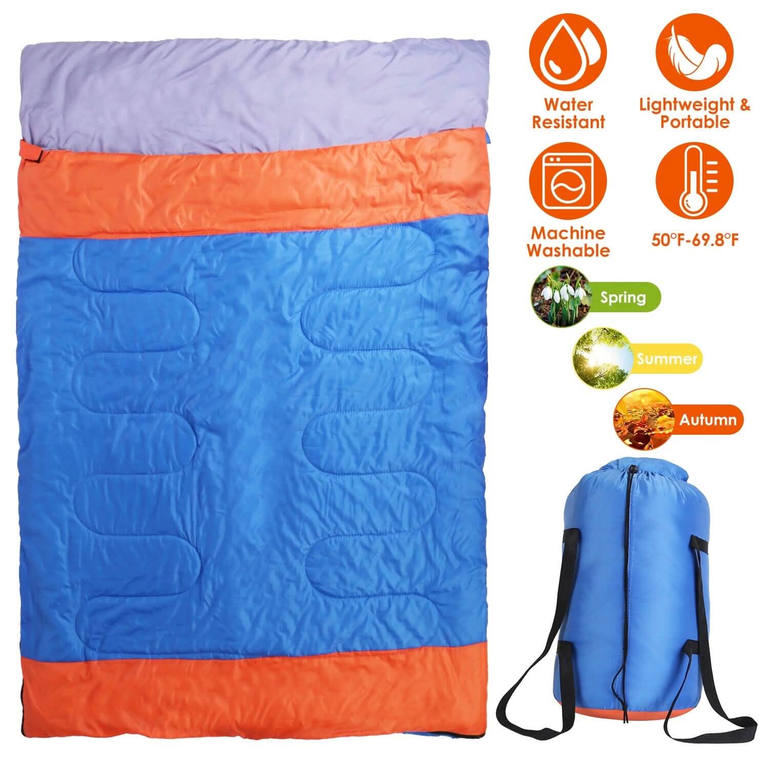 Water Resistant Camping Cotton Liner Sleeping Bag with Sack DailySale