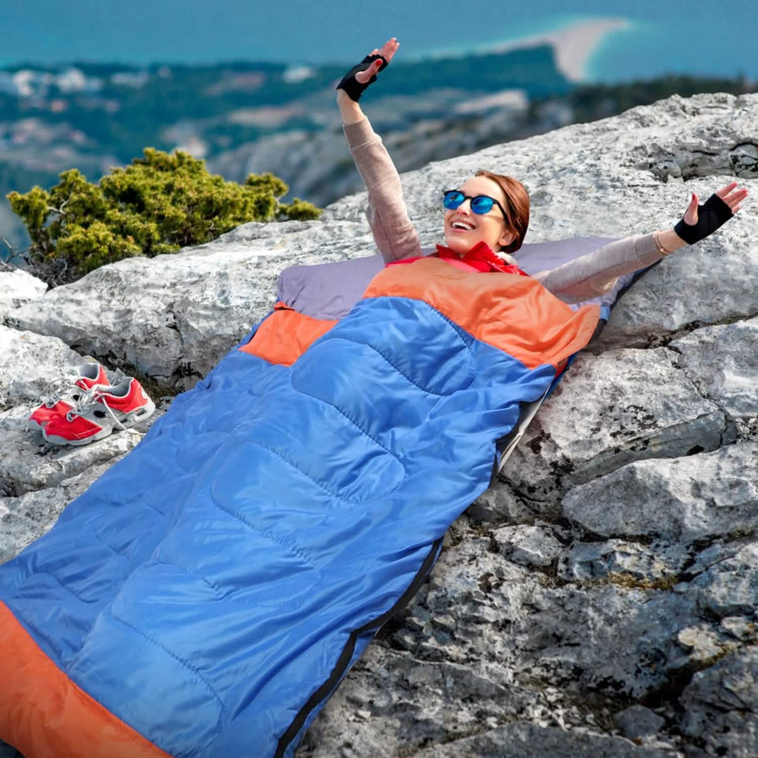 Water Resistant Camping Cotton Liner Sleeping Bag with Sack DailySale