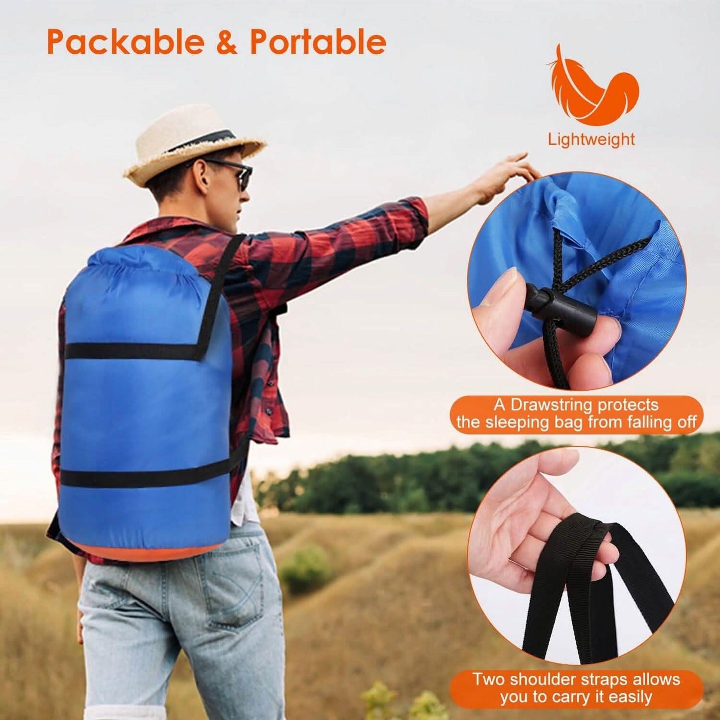 Water Resistant Camping Cotton Liner Sleeping Bag with Sack DailySale