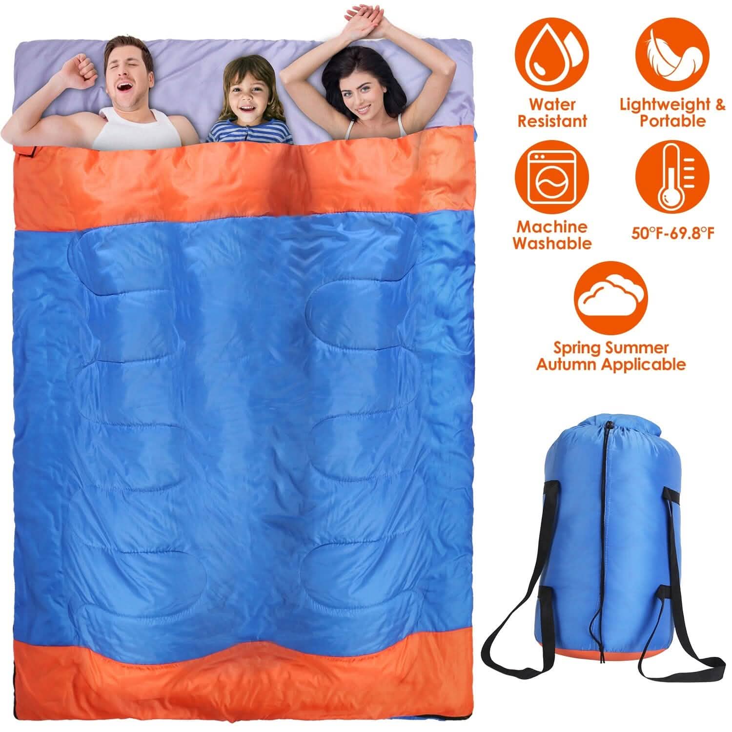 Water Resistant Camping Cotton Liner Sleeping Bag with Sack DailySale