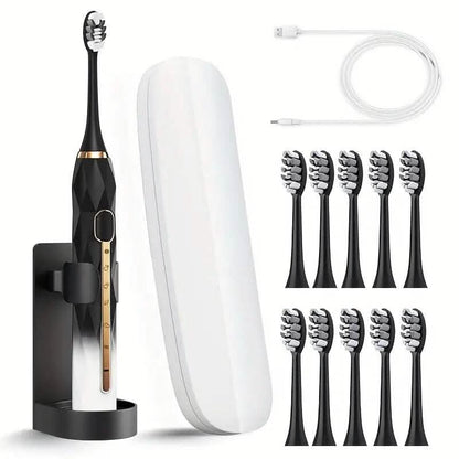 Waterproof USB Rechargeable Electric Toothbrush with 10 Replaceable Toothbrush Heads, Charger and Case DailySale