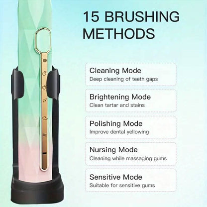 Waterproof USB Rechargeable Electric Toothbrush with 10 Replaceable Toothbrush Heads, Charger and Case DailySale