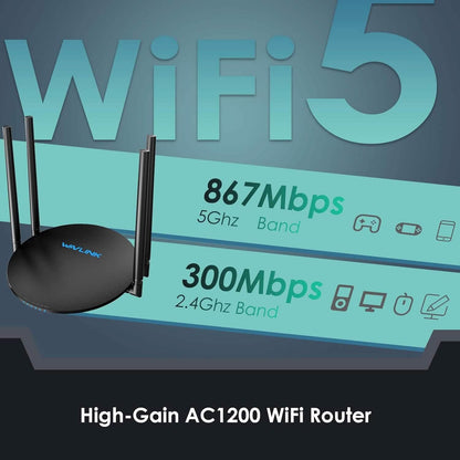 WAVLINK Wireless Router Dual Band 5GHz+2.4GHz WiFi 5 Router with 100Mbps WAN/LAN  (Refurbished) DailySale