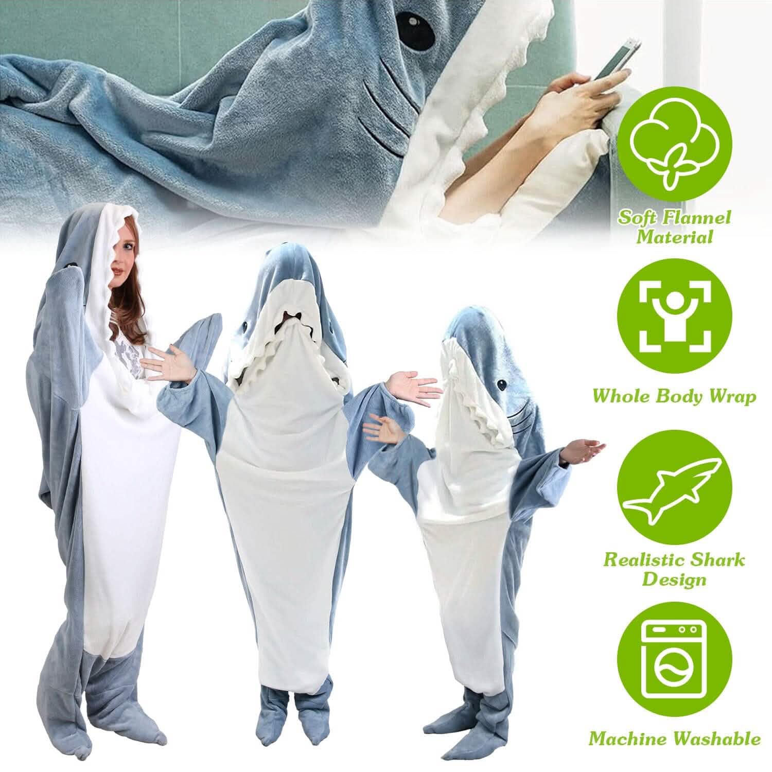 Wearable Shark Sleeping Bag Onezie with Zipper DailySale