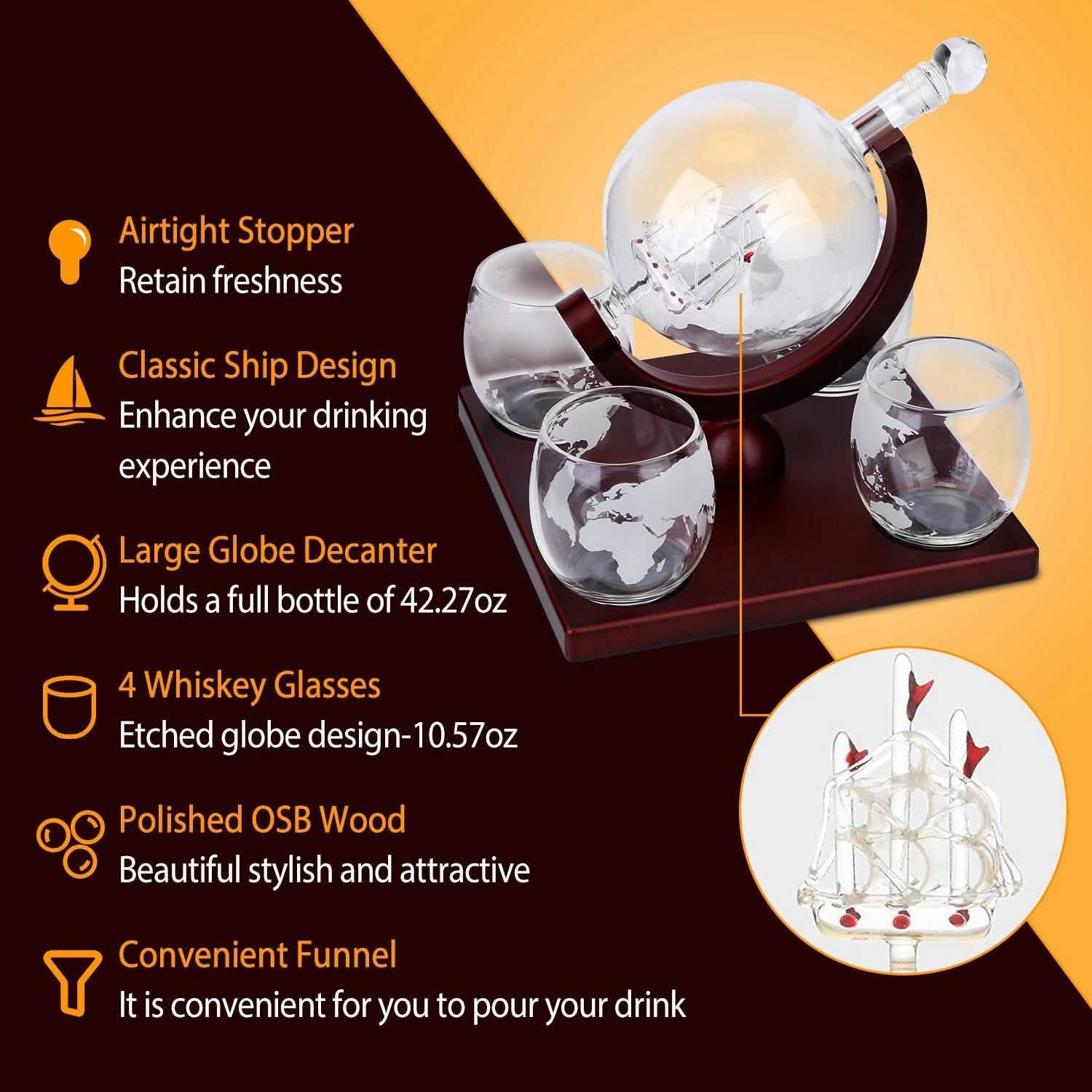 Whiskey Decanter Globe Set DailySale