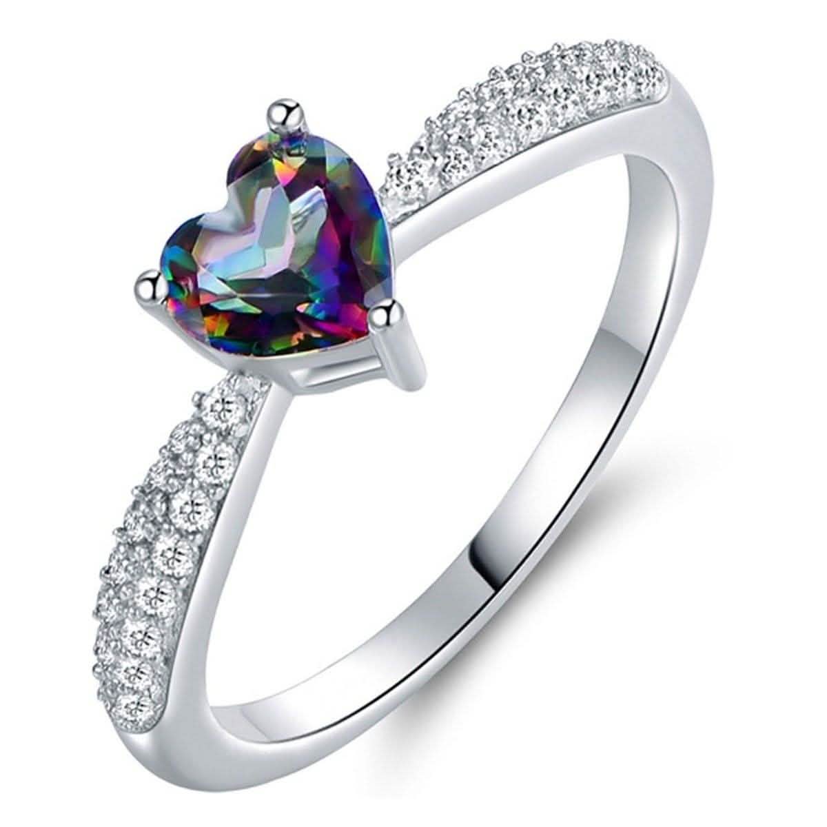 White Gold 3ct Heart-Cut Mystic Topaz Engagement Ring - Assorted Sizes DailySale